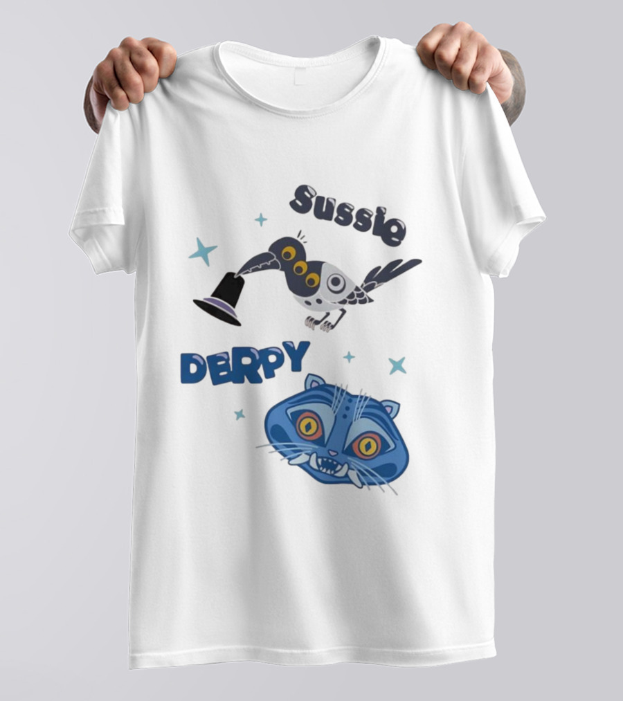 Sussie Derpy Cartoon Bird And Tiger Characters With Stars KPop Demon Hunters T-Shirt