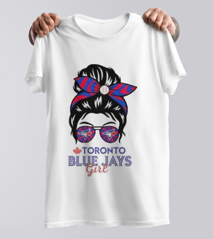 Toronto Blue Jays Girl Messy Bun Glasses Baseball Fans T-Shirt