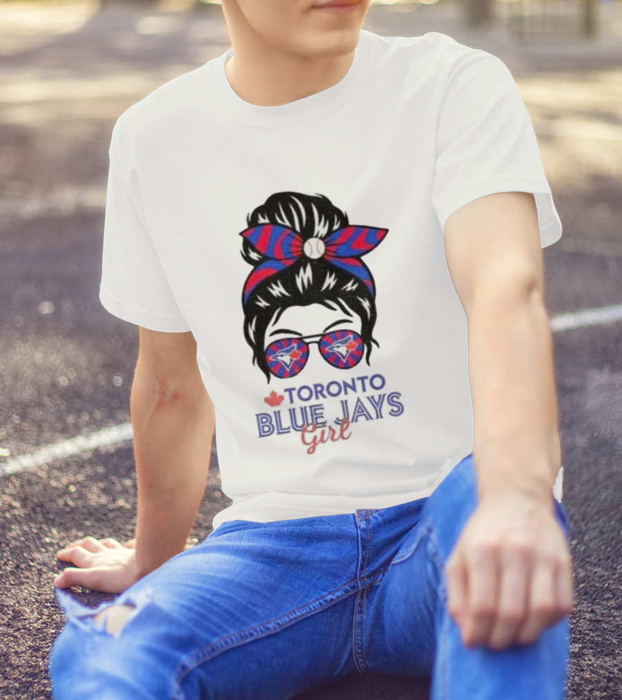 Toronto Blue Jays Girl Messy Bun Glasses Baseball Fans T-Shirt