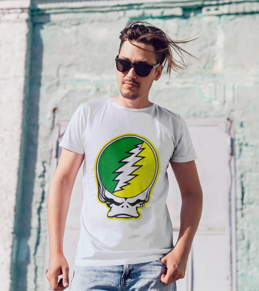 Grateful Ducks Grateful Dead Steal Your Face Green Yellow Bolt 26 T-Shirt