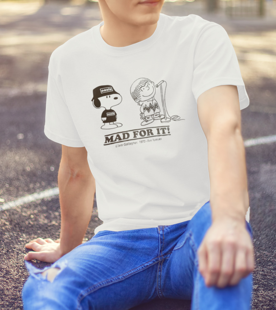 Oasis Snoopy Charlie Brown Mad For It Liam Gallagher Live Forever 1978 T-Shirt