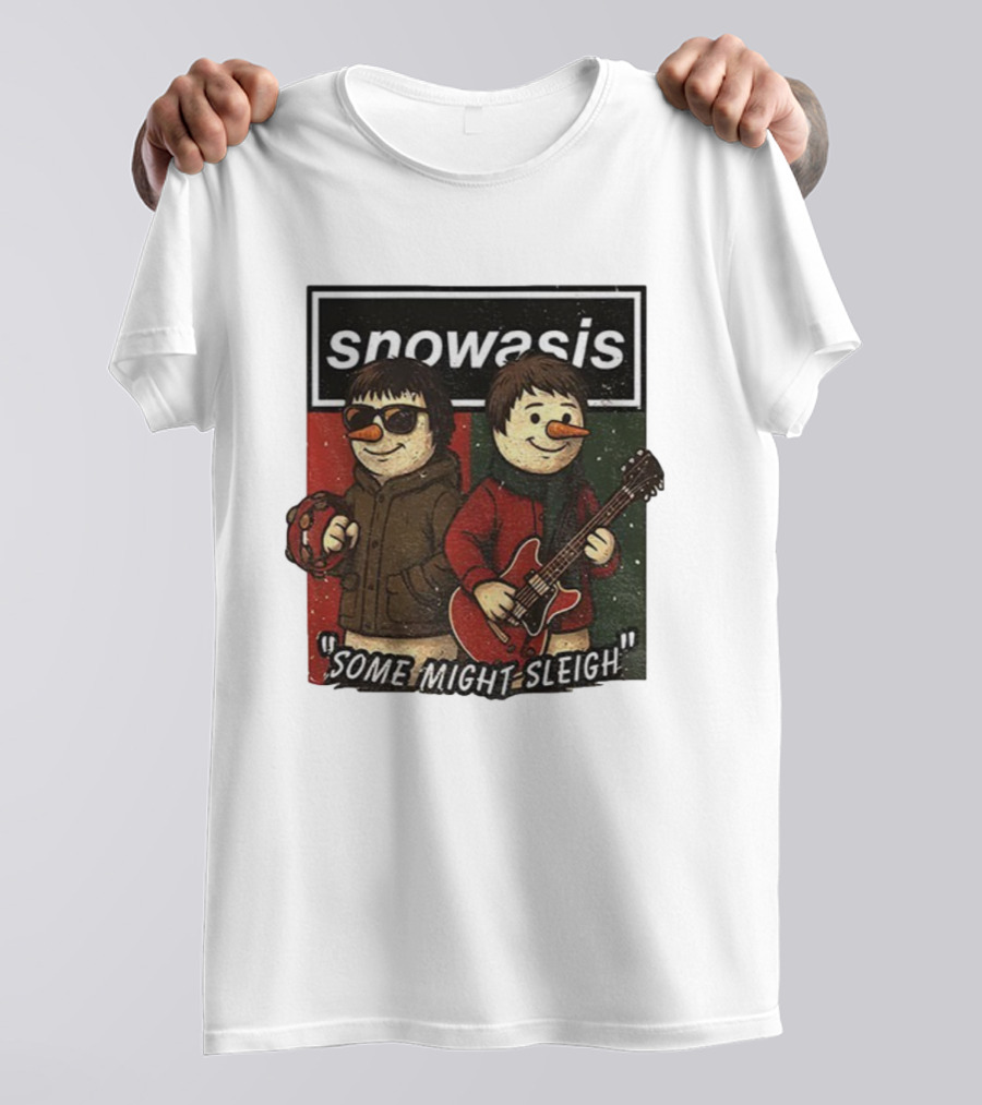 Snowasis Christmas Some Might Sleigh Snowman Band Holiday Pun T-Shirt