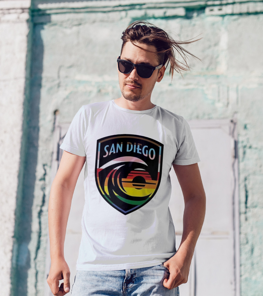 San Diego Wave FC LGBTQ+ Pride Rainbow Wave Sunset T-Shirt