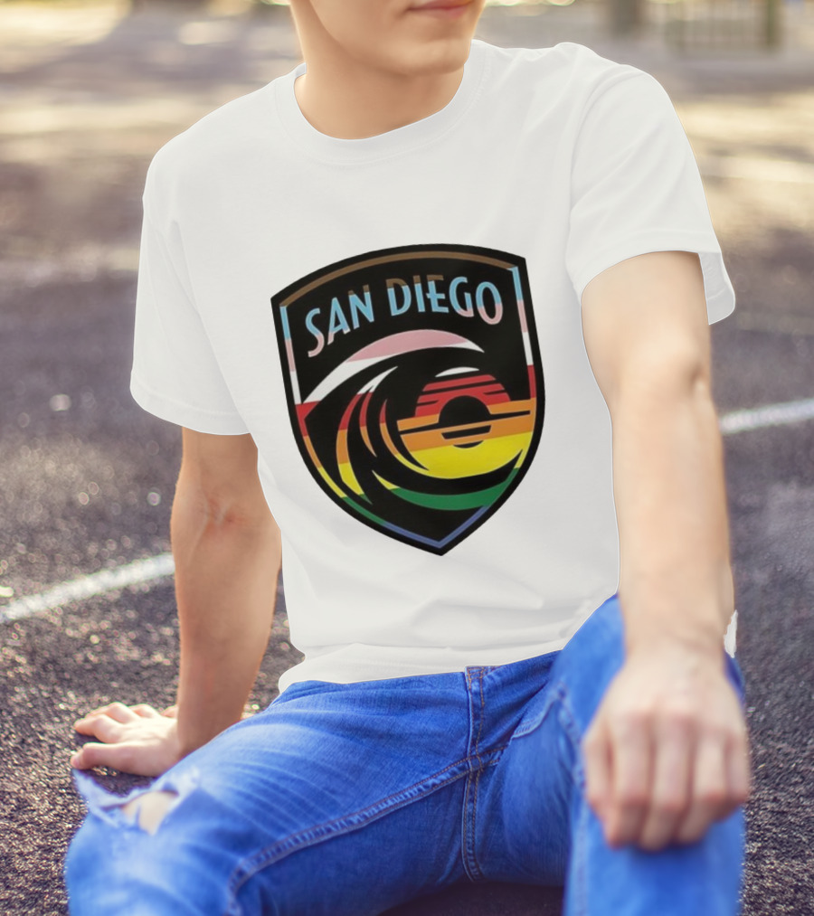 San Diego Wave FC LGBTQ+ Pride Rainbow Wave Sunset T-Shirt