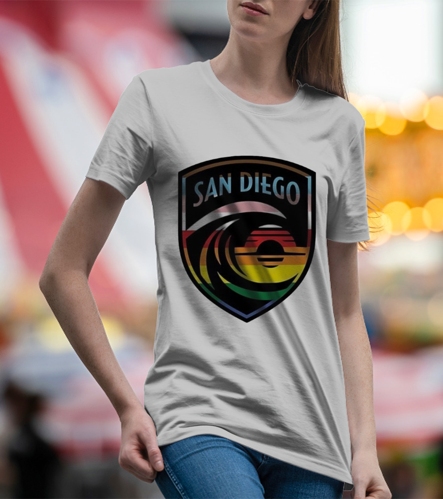 San Diego Wave FC LGBTQ+ Pride Rainbow Wave Sunset T-Shirt