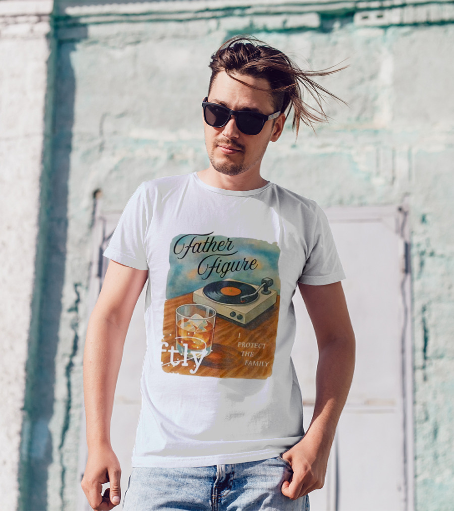 Father Figure I Protect The Family Vintage Record Player And Whiskey Glass T-Shirt