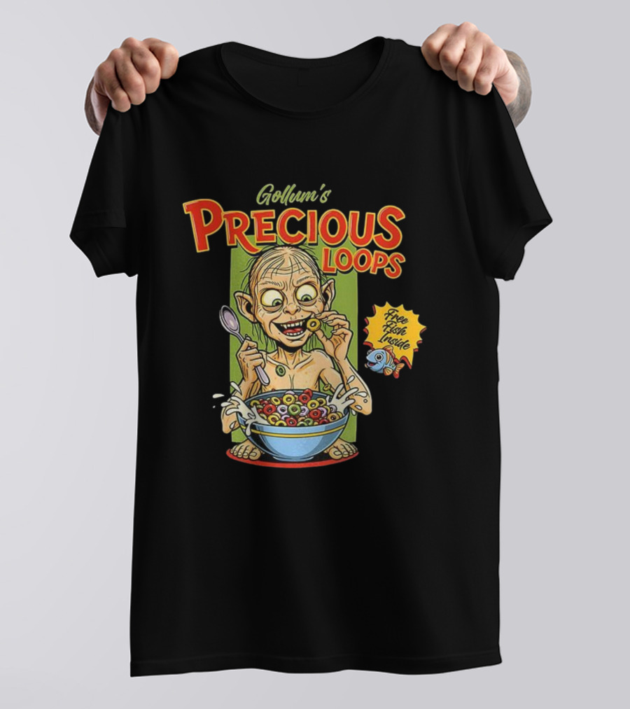 Gollum’s Precious Loops Free Fish Inside Lord Of The Rings Froot Loops Parody T-Shirt