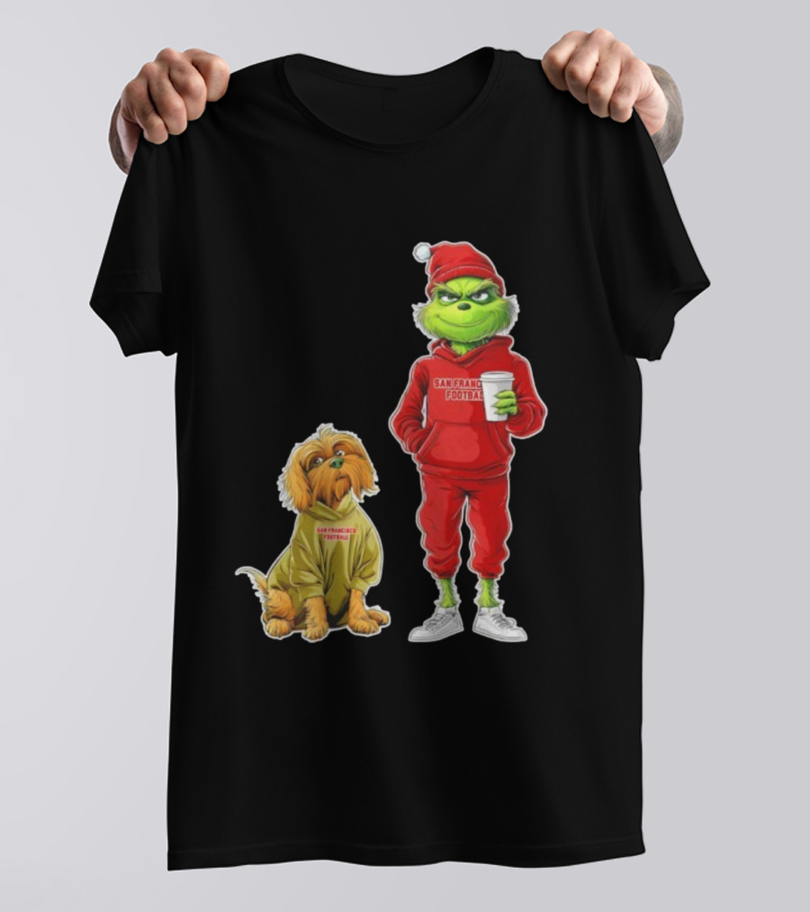 San Francisco Football Grinch And Dog Christmas 49ers Holiday T-Shirt