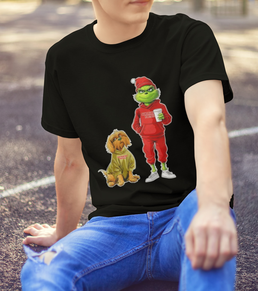 San Francisco Football Grinch And Dog Christmas 49ers Holiday T-Shirt