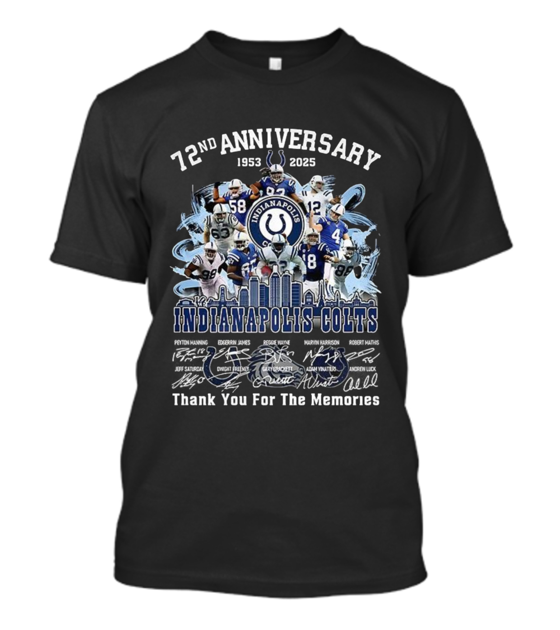 72nd Anniversary 1953-2025 Indianapolis Colts Thank You For The Memories Player Signatures T-Shirt