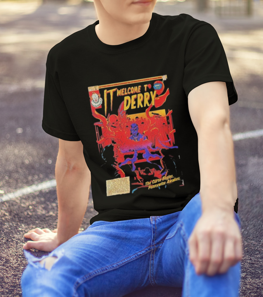 IT Welcome To Derry The Curse Begins Pennywise Awakes Comic Style T-Shirt