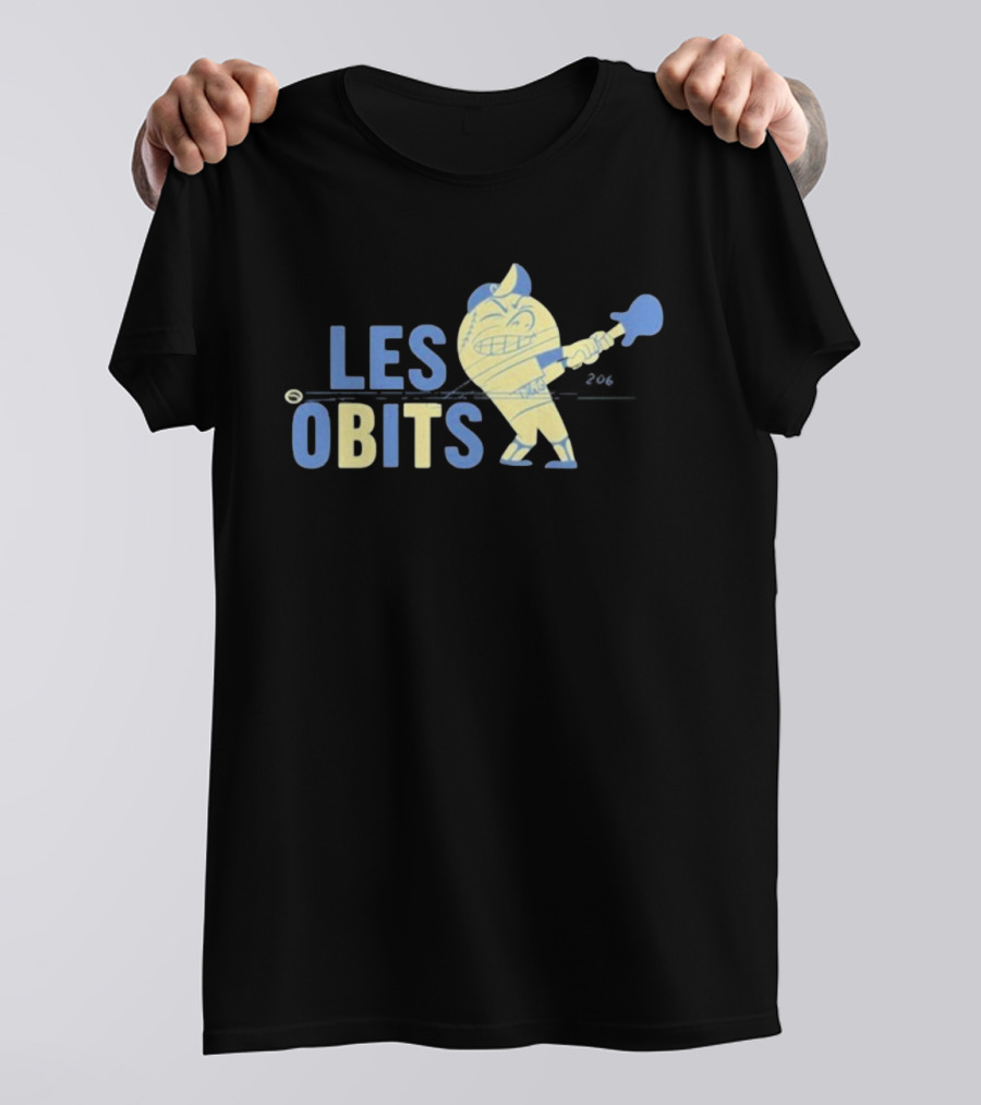 Les Obits Baseball Cartoon Character Batting Sports Graphic T-Shirt