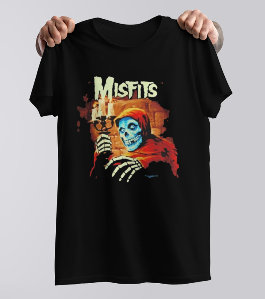 Misfits Candle Holding Skeleton In Red Hood T-Shirt