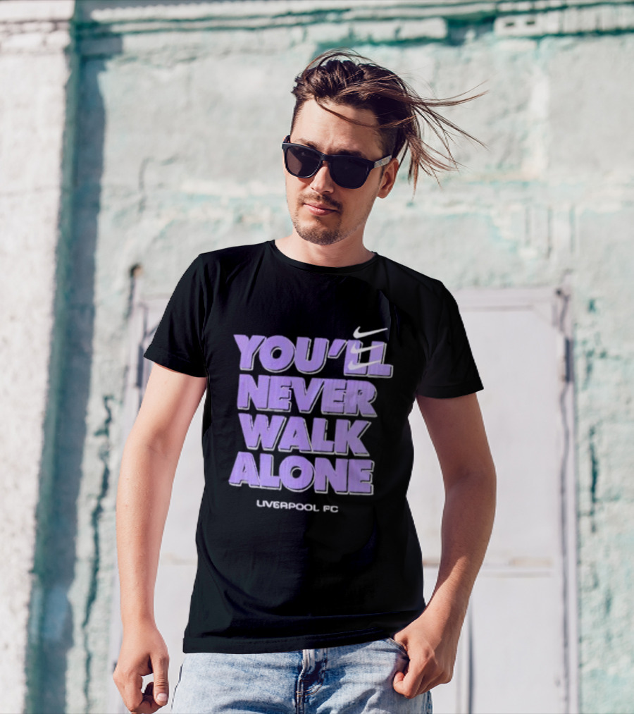 Nike You'll Never Walk Alone Liverpool FC Purple Text With Iconic Swoosh T-Shirt