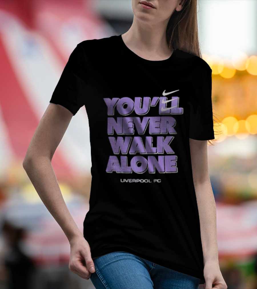 Nike You'll Never Walk Alone Liverpool FC Purple Text With Iconic Swoosh T-Shirt