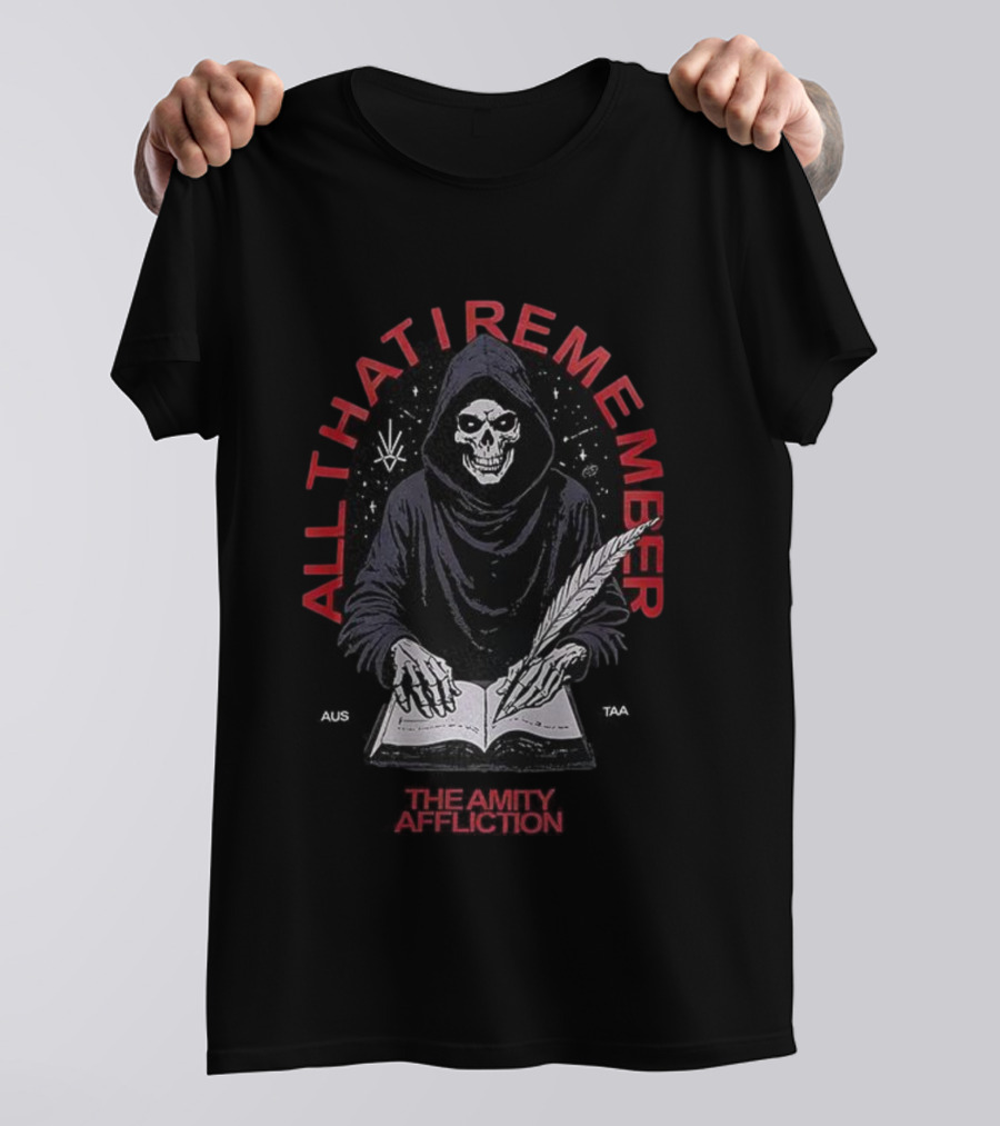 All That I Remember Skeleton Hooded Figure Writing The Amity Affliction T-Shirt