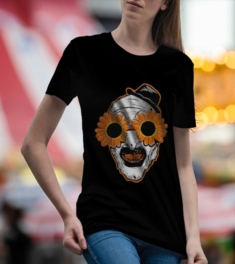 Art The Clown Creepy Halloween Sunflower Glasses Terrifier T-Shirt