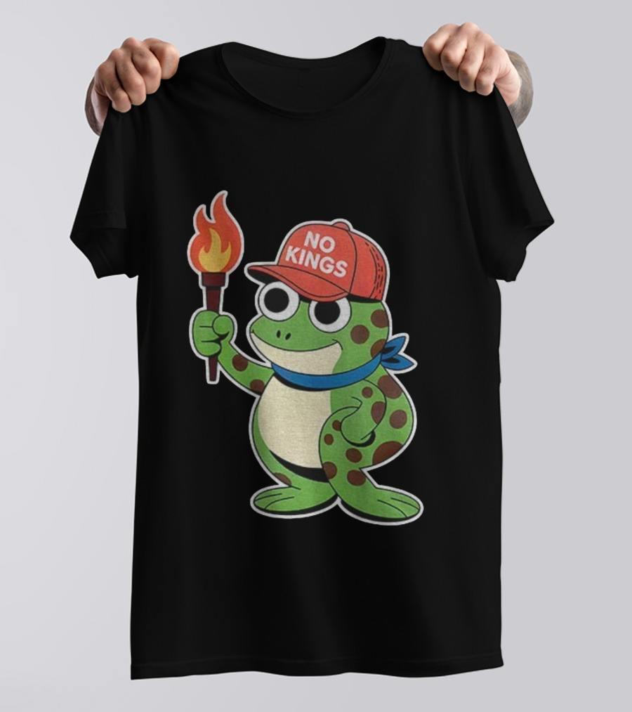 No Kings Frog Holding Torch Portland Protest Vintage Anti-ICE T-Shirt