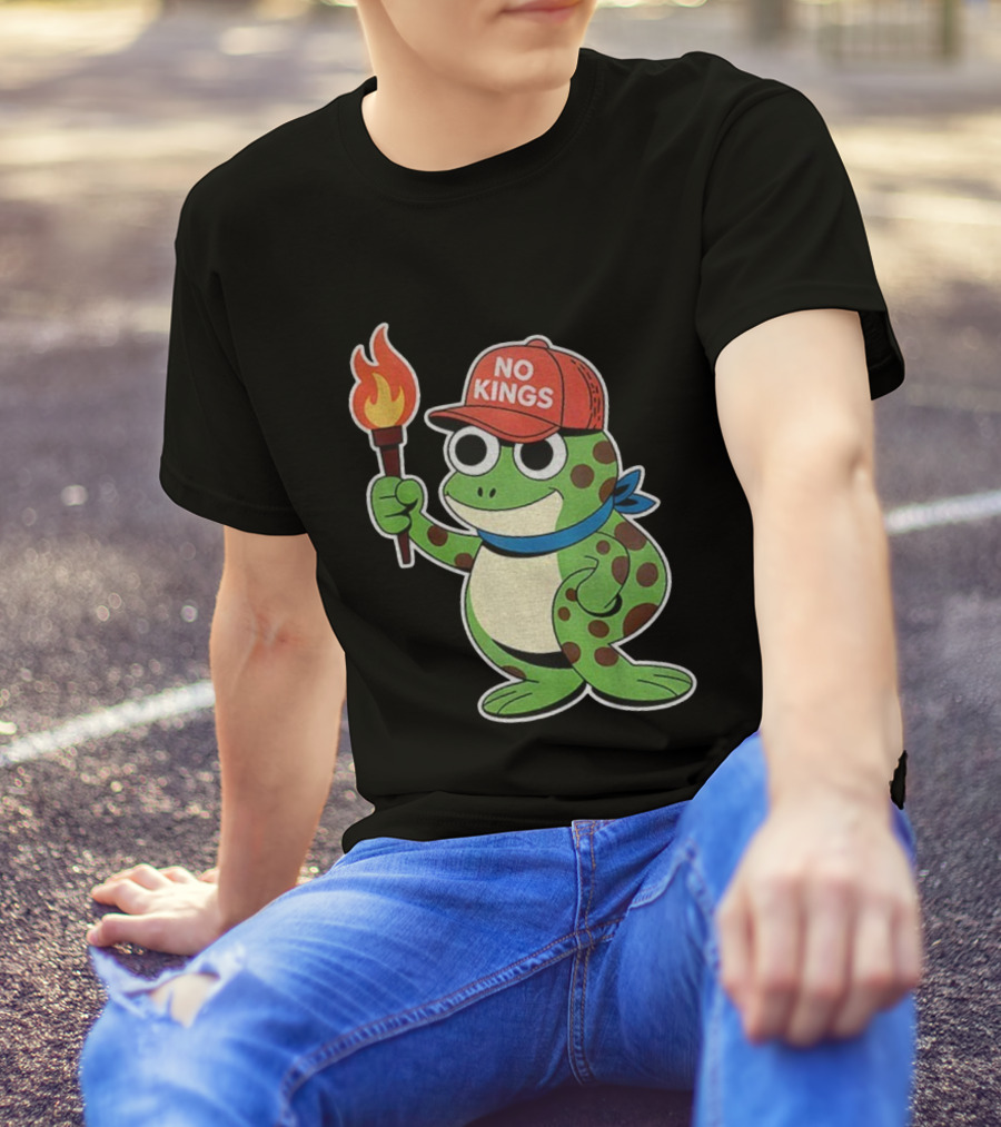 No Kings Frog Holding Torch Portland Protest Vintage Anti-ICE T-Shirt