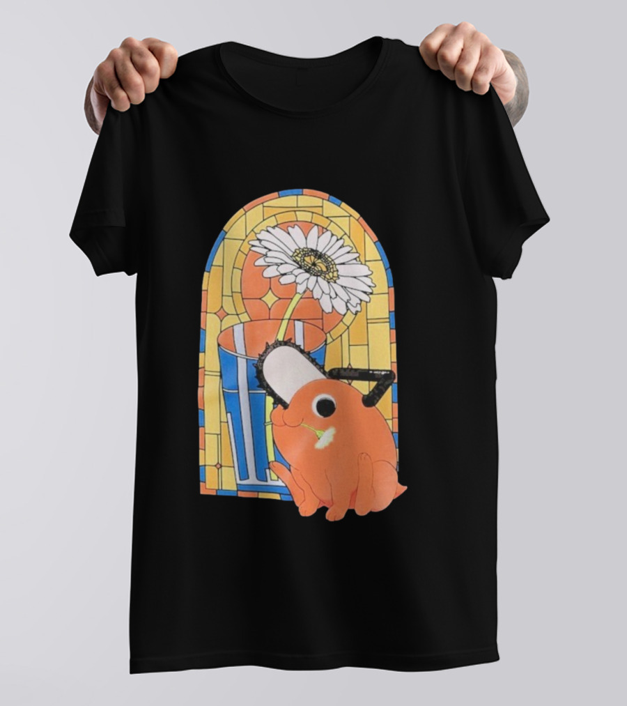 Chainsaw Man Pochita Stained Glass Flower And Chainsaw T-Shirt