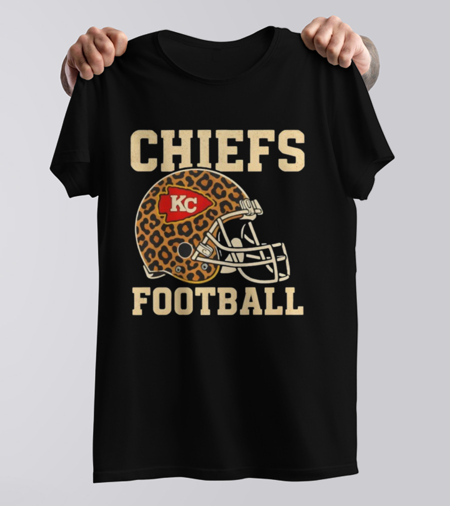 Retro KC Chiefs Leopard Helmet Football Vintage Style T-Shirt