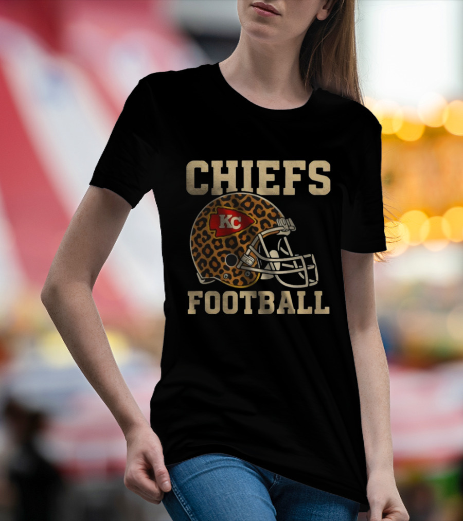 Retro KC Chiefs Leopard Helmet Football Vintage Style T-Shirt