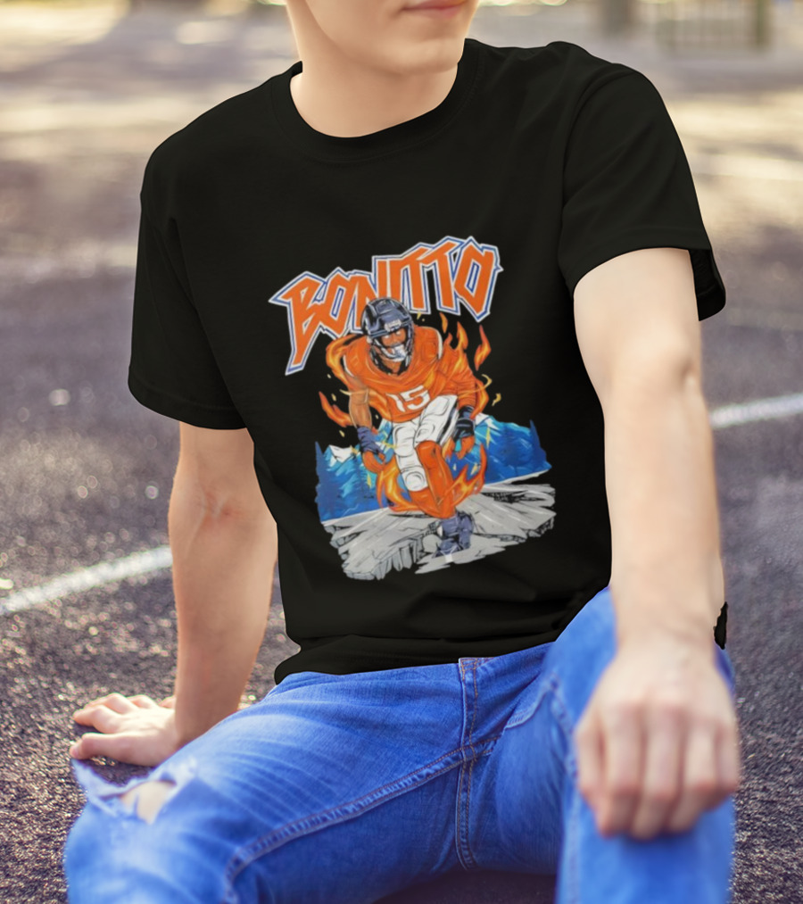 Bonitto 15 Football Flames And Mountains Graphic T-Shirt