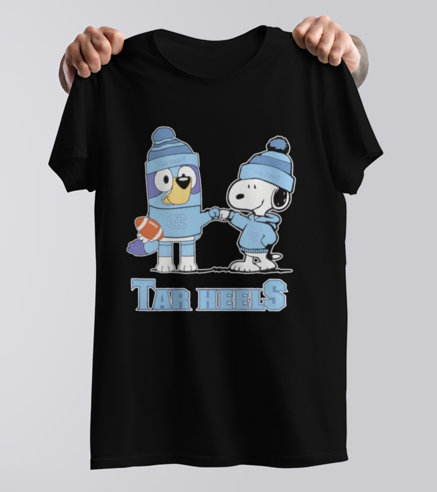 Snoopy Bluey Collaboration North Carolina Tar Heels Football T-Shirt