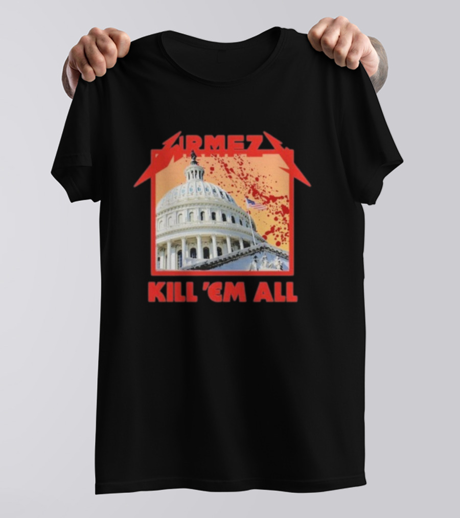 WRMFZY Kill Em All Capitol Blood Spatter American Flag T-Shirt