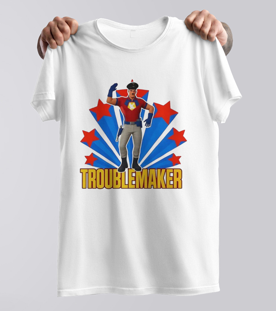 Troublemaker Character With Star Symbol And Red Blue Background T-Shirt