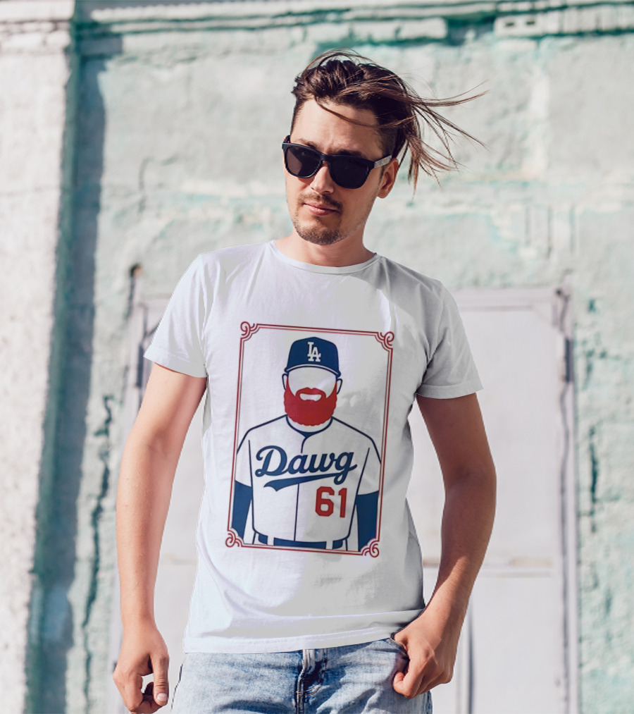 LA Dodgers Dawg 61 Baseball Player Red Beard Iconic Design T-Shirt