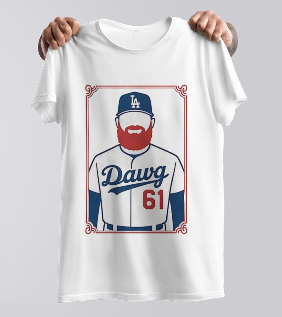 LA Dodgers Dawg 61 Baseball Player Red Beard Iconic Design T-Shirt