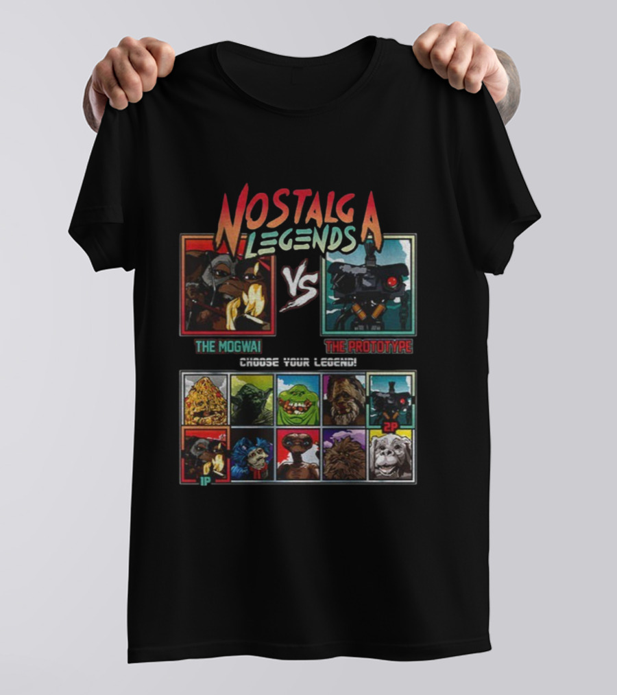 Nostalgia Legends Mogwai Vs Prototype Retro Battle Choose Your Legend T-Shirt
