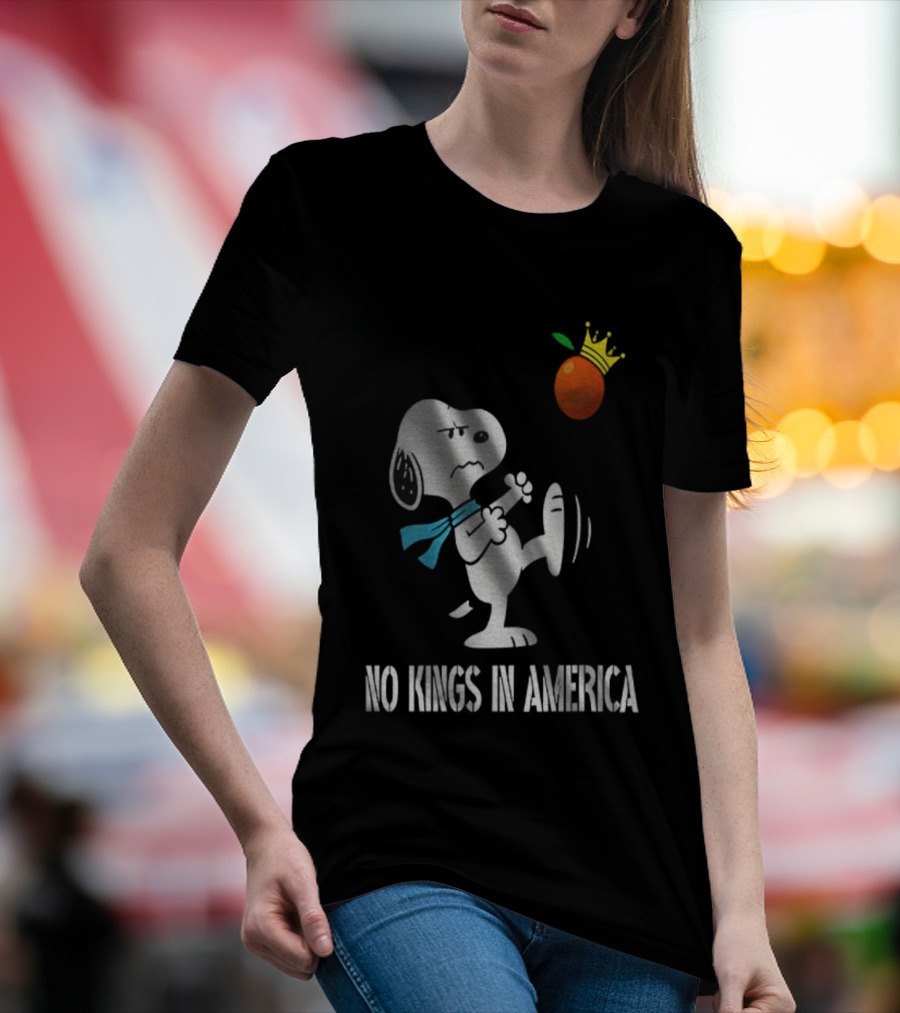 Snoopy Kicks Crowned Orange No Kings In America T-Shirt