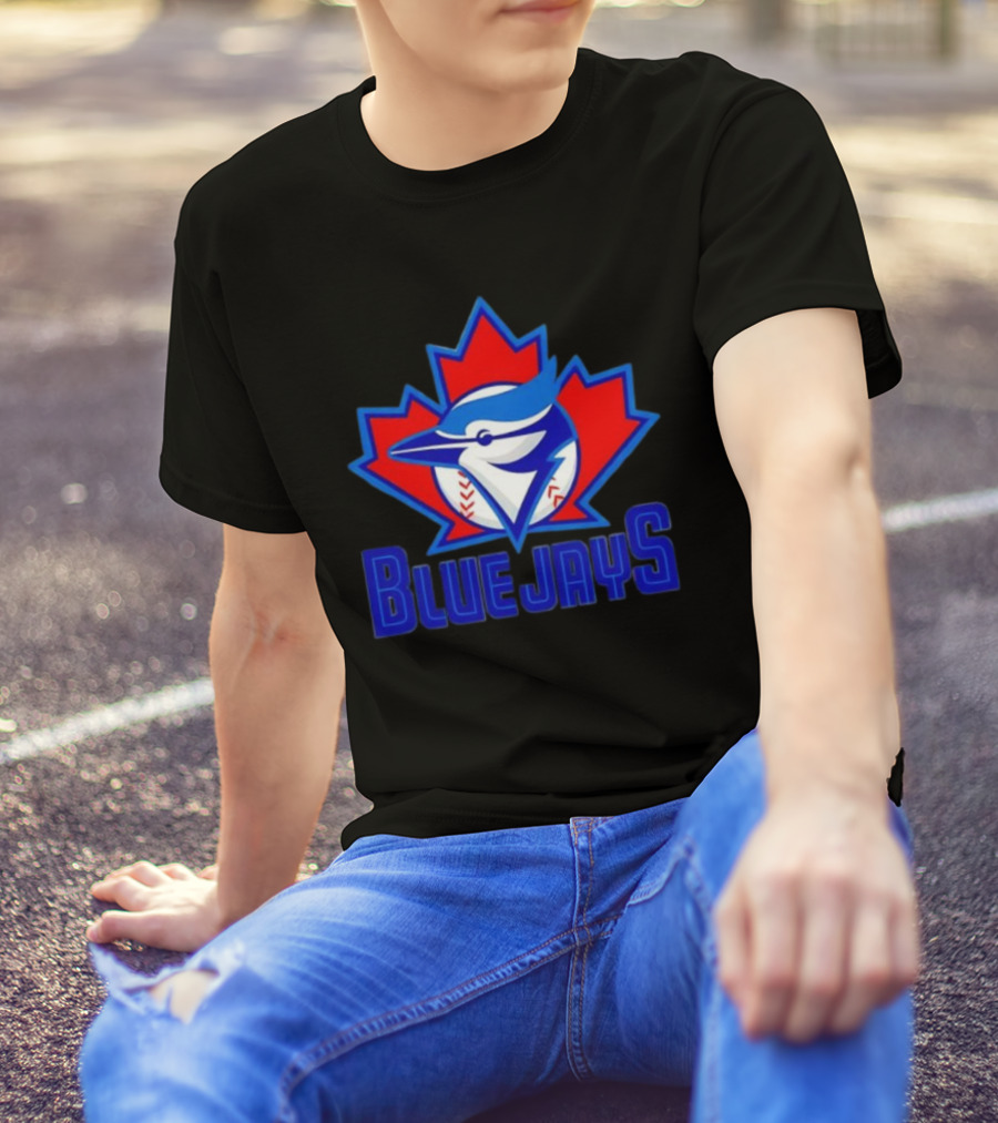 Toronto Blue Jays Emblem In Red Maple Leaf Icon Blue Jays T-Shirt