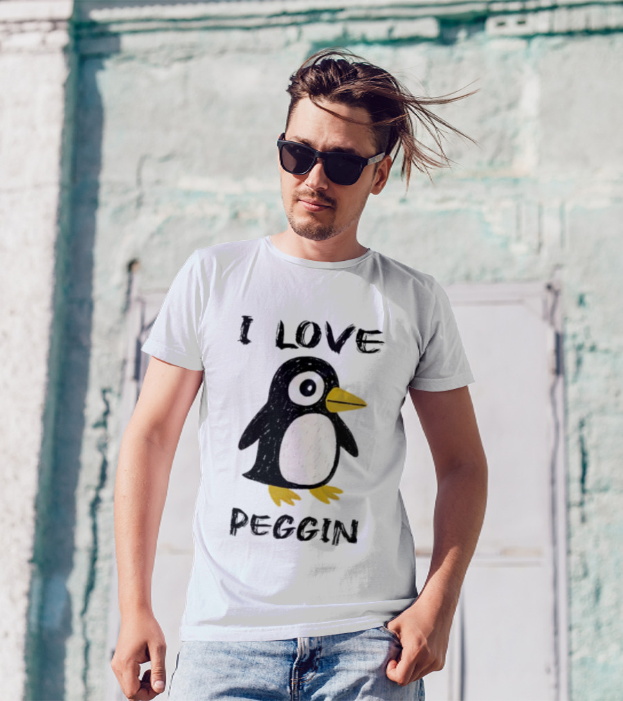 I Love Peggin Penguin Drawing Cute Cartoon Illustration T-Shirt