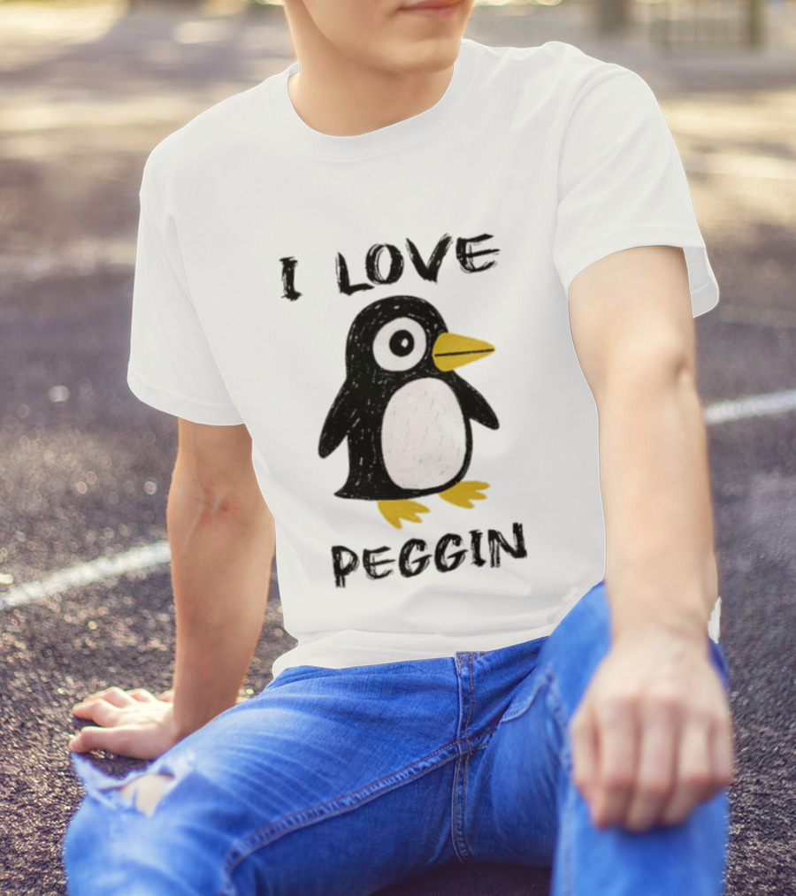 I Love Peggin Penguin Drawing Cute Cartoon Illustration T-Shirt