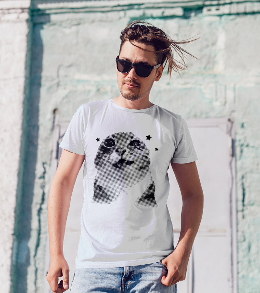 Rigby Cat Floating In Space Retro Star Meme T-Shirt