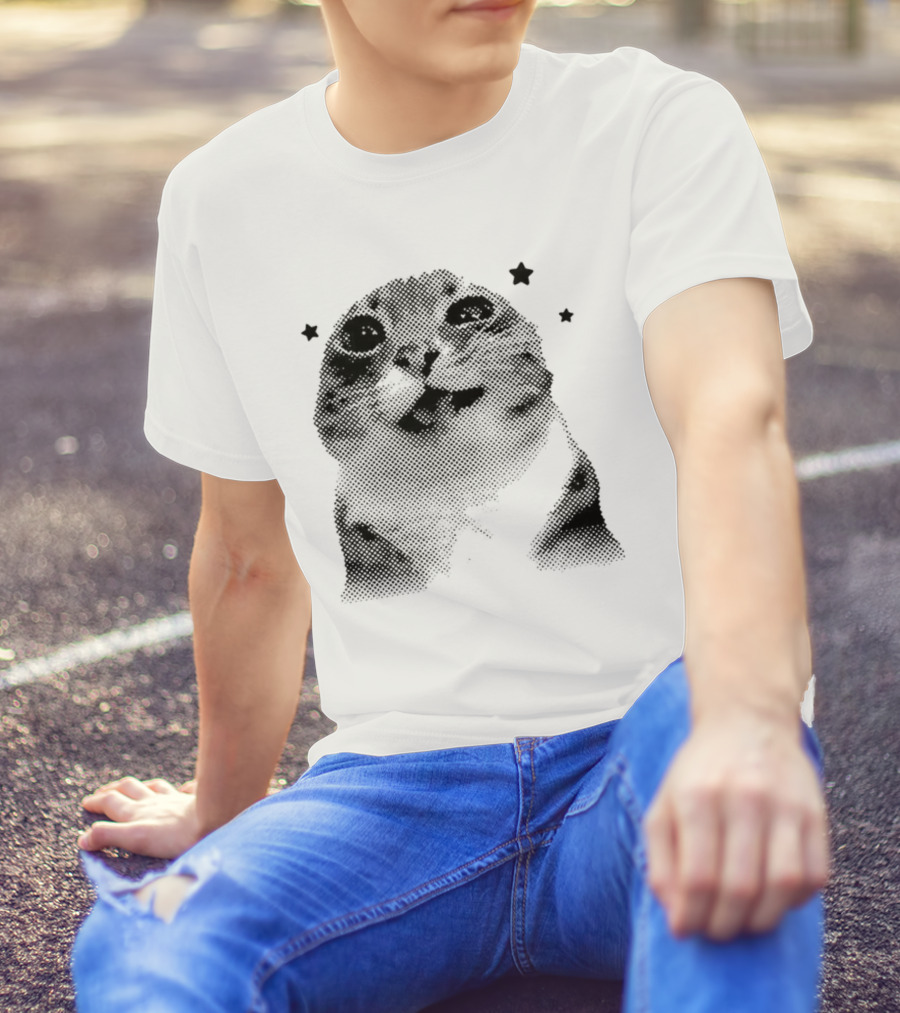 Rigby Cat Floating In Space Retro Star Meme T-Shirt