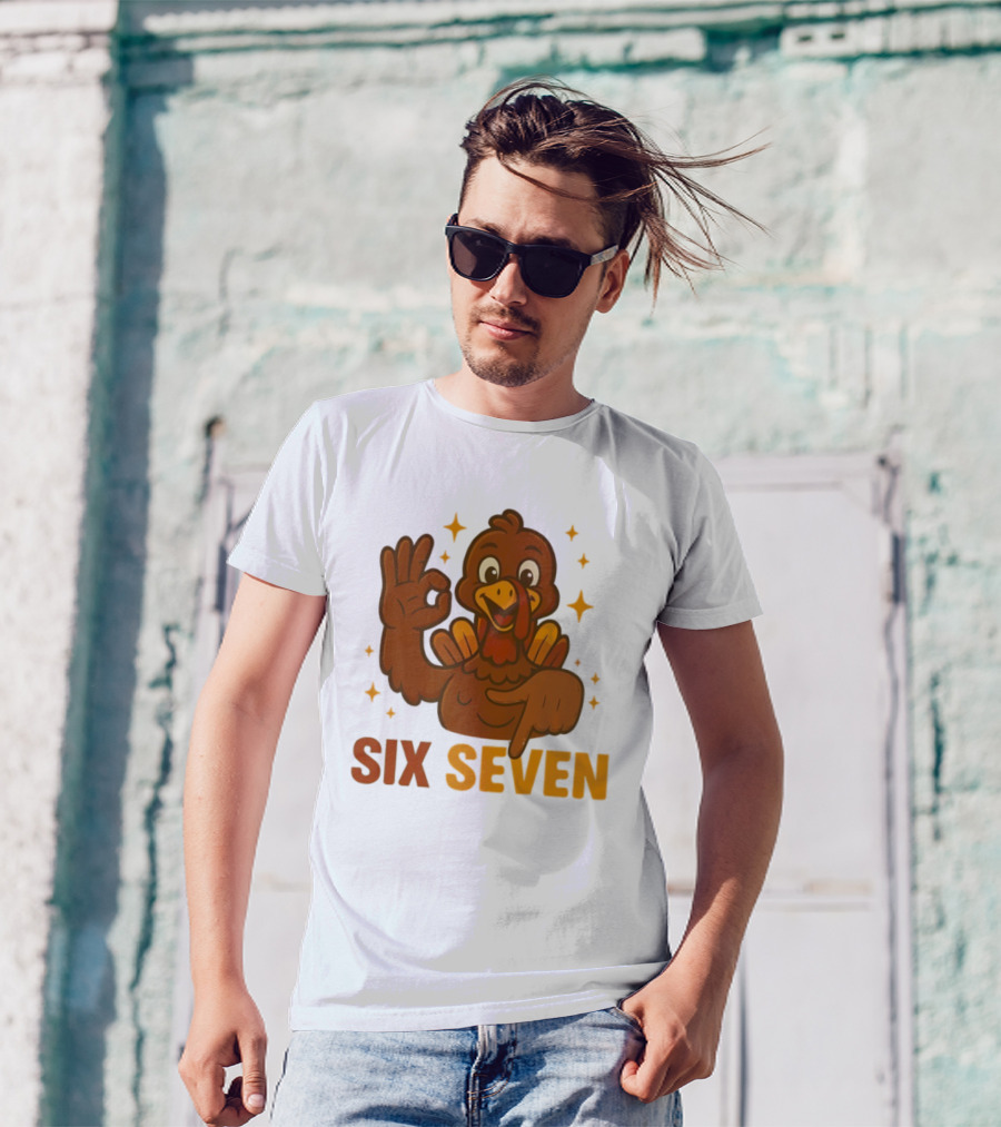 Six Seven Turkey Meme Funny Thanksgiving Gesture T-Shirt