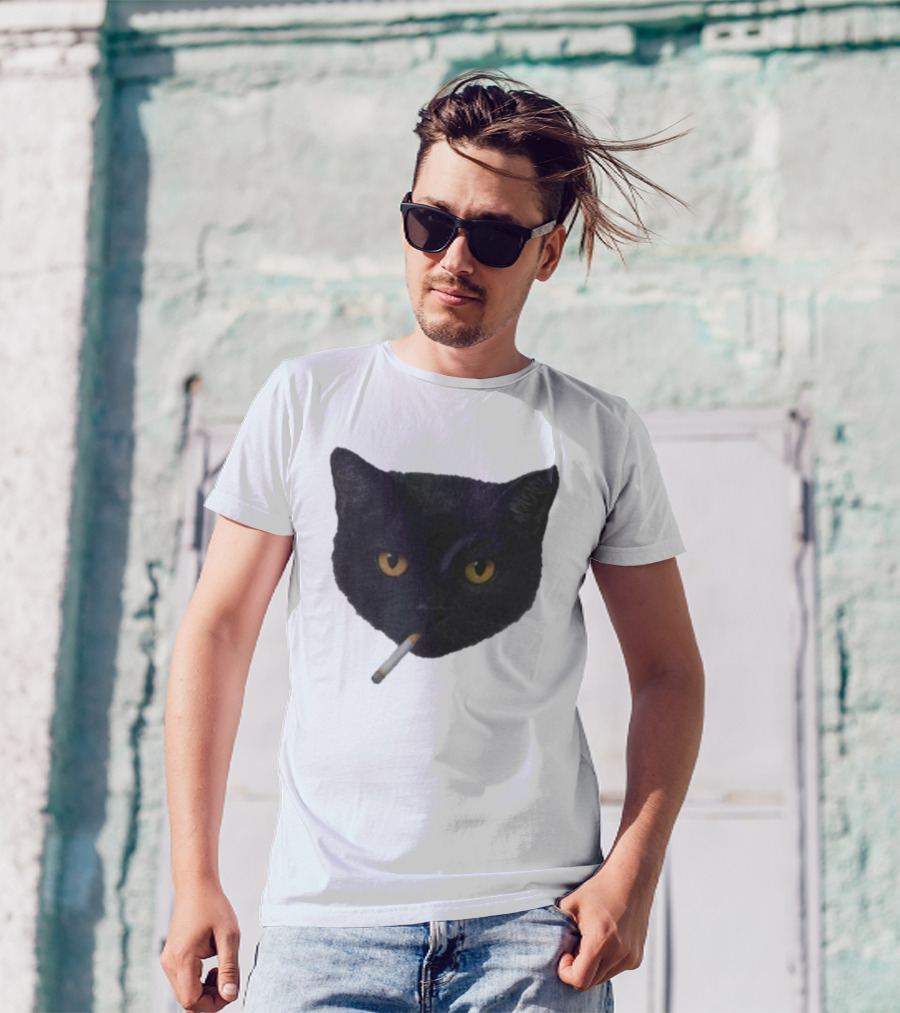 Smoking Black Cat With Yellow Eyes And Cigarette T-Shirt