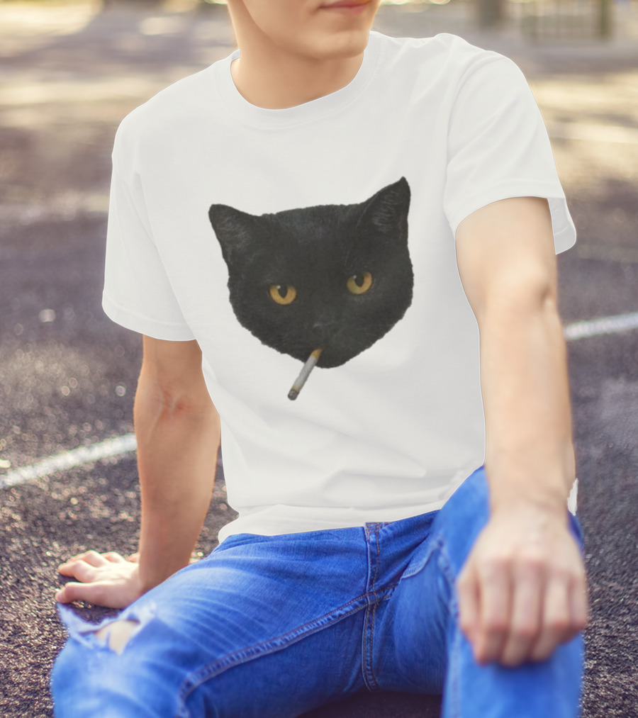 Smoking Black Cat With Yellow Eyes And Cigarette T-Shirt