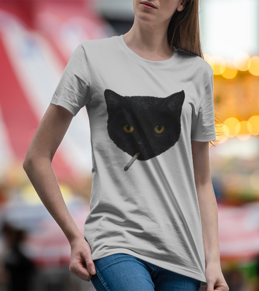 Smoking Black Cat With Yellow Eyes And Cigarette T-Shirt