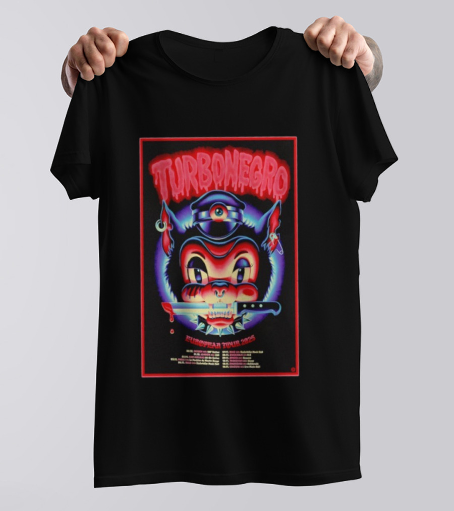 Turbonegro European Tour 2025 With Devilish Cat And Knife T-Shirt
