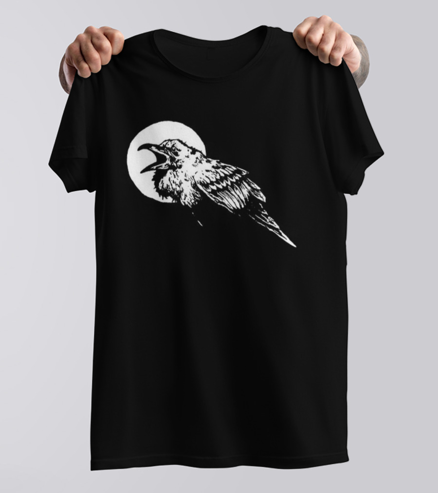 Raven Crow F Caw F Vintage Retro Bird Full Moon Silhouette In Flight T-Shirt