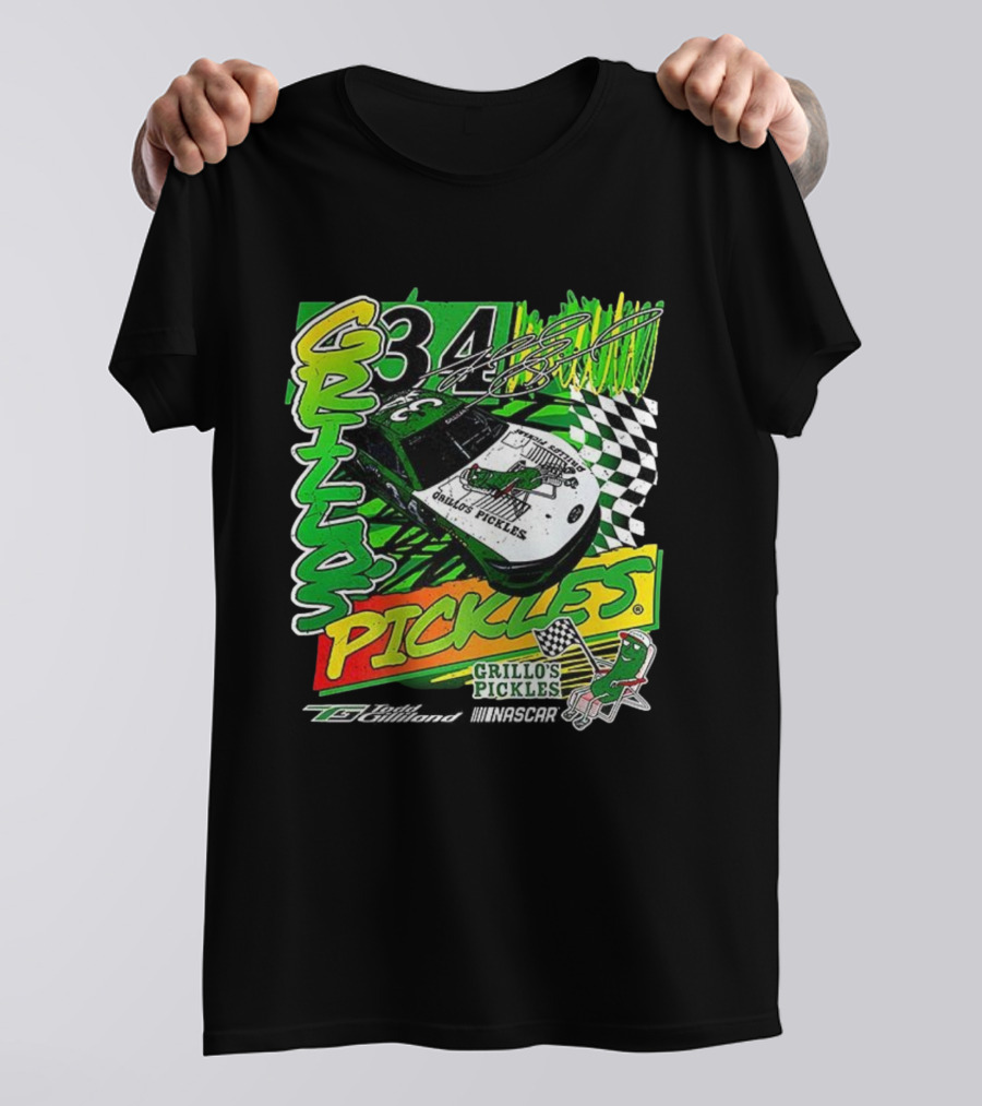 Grillo's Pickles Car Todd Gilliland 34 Autograph Racing Checkered Flag T-Shirt