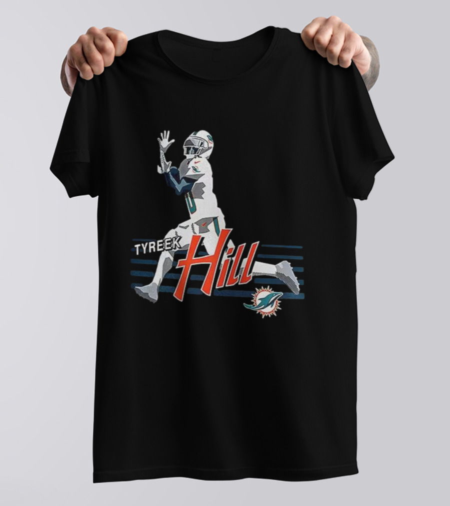 Tyreek Hill Miami Dolphins Receiving Ball Action Football T-Shirt