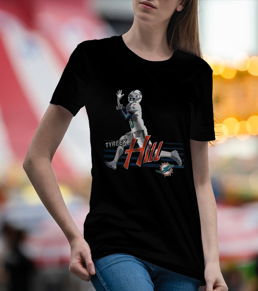 Tyreek Hill Miami Dolphins Receiving Ball Action Football T-Shirt