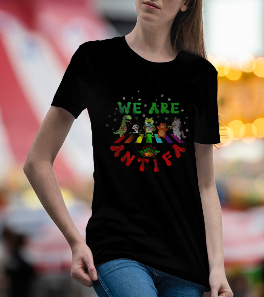 We Are Antifa Dinosaur Frog Unicorn Rainbow Christmas T-Shirt