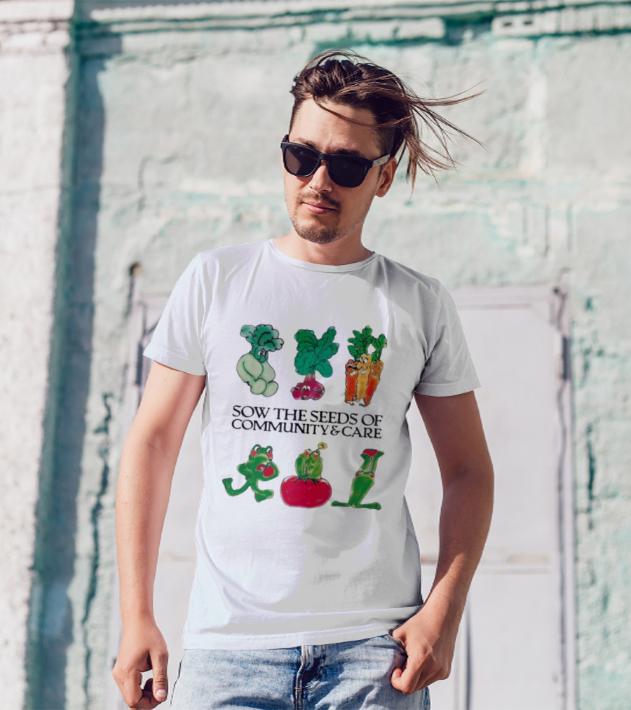 Sow The Seeds Of Community & Care With Playful Vegetable And Frog Characters T-Shirt
